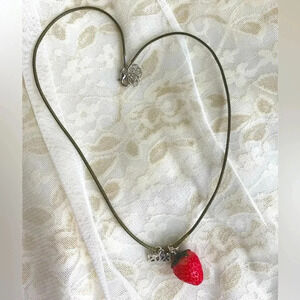 Women's/Girls Cute Strawberry Fruit Resin 2023 Charm Pendant with Cord Necklace